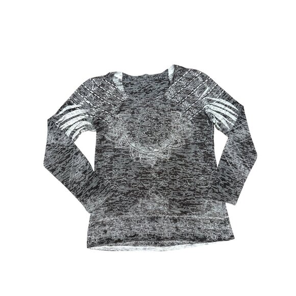 CCC Long Sleeve Embellished Top Rhinestones Abstract Aztec Eagle Feathers Medium - Picture 5 of 8